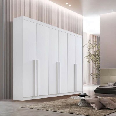Roupeiro Milano Branco 6 Portas e 8 Gavetas 100% MDF Larg. 2.20m - D Doro