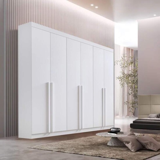 Roupeiro Milano Branco 6 Portas e 8 Gavetas 100% MDF Larg. 2.20m - D Doro