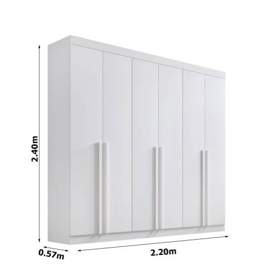 Roupeiro Milano Branco 6 Portas e 8 Gavetas 100% MDF Larg. 2.20m - D Doro