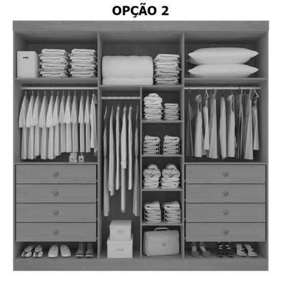 Roupeiro Milano Branco 6 Portas e 8 Gavetas 100% MDF Larg. 2.20m - D Doro