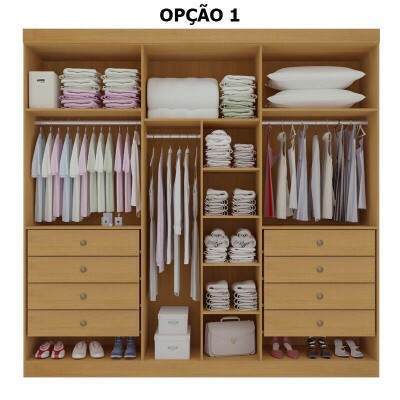 Roupeiro Milano Cinamomo/Off 6 Portas e 8 Gavetas 100% MDF Larg. 2.20m - D Doro