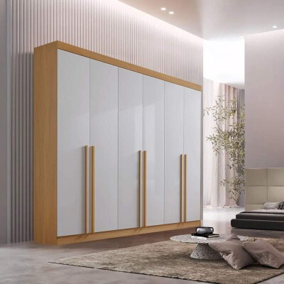 Roupeiro Milano Cinamomo/Off 6 Portas e 8 Gavetas 100% MDF Larg. 2.20m - D Doro