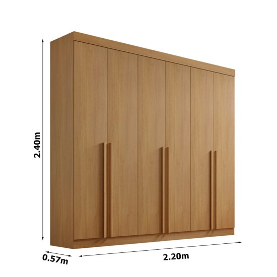 Roupeiro Milano Cinamomo 6 Portas e 8 Gavetas 100% MDF Larg. 2.20m - D Doro