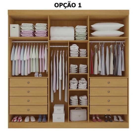 Roupeiro Milano Cinamomo 6 Portas e 8 Gavetas 100% MDF Larg. 2.20m - D Doro