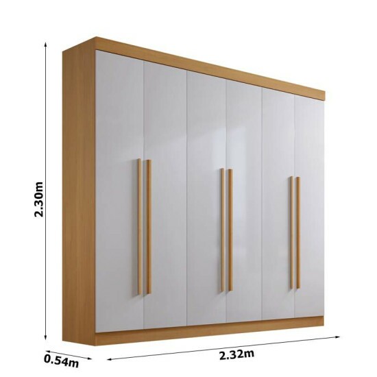 Roupeiro Monte Carlo Cinamomo/Off 6 Portas e 6 Gavetas Larg. 2.32m - D Doro