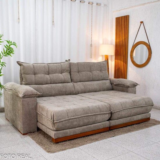 Sof� Retr�til Reclin�vel Ita�na 2.30m Chenille Bege 574 - Molas Ensacadas