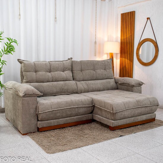 Sof� Retr�til Reclin�vel Ita�na 2.30m Chenille Bege 574 - Molas Ensacadas