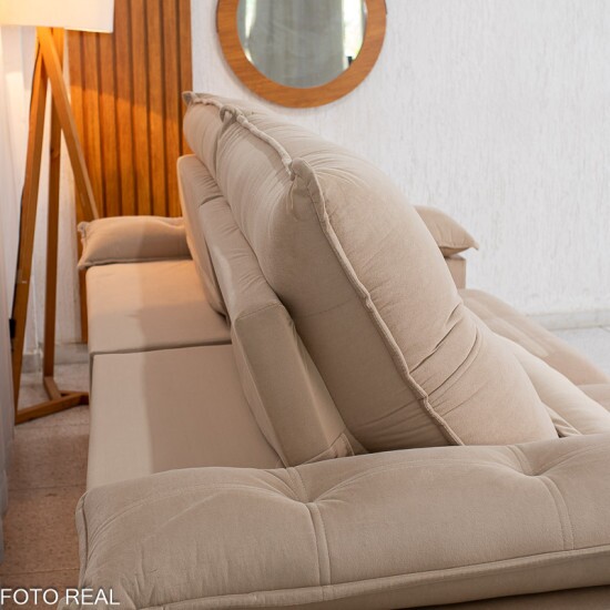 Sof� Retr�til Reclin�vel Ibis 2.50m Veludo Bege 827 - D33 e Molas Ensacadas