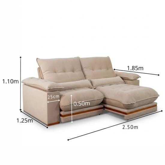 Sof� Retr�til Reclin�vel Ibis 2.50m Veludo Bege 827 - D33 e Molas Ensacadas
