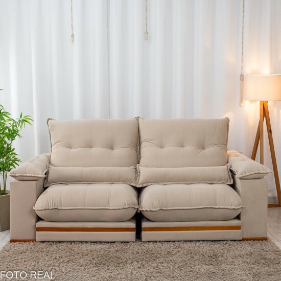 Sof� Retr�til Reclin�vel Ibis 2.50m Veludo Bege 827 - D33 e Molas Ensacadas