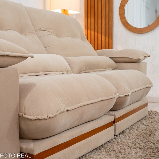 Sof� Retr�til Reclin�vel Ibis 2.50m Veludo Bege 827 - D33 e Molas Ensacadas