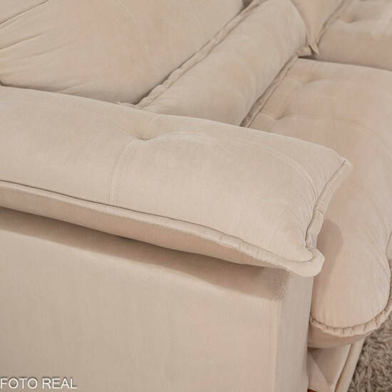 Sof� Retr�til Reclin�vel Ibis 2.50m Veludo Bege 827 - D33 e Molas Ensacadas