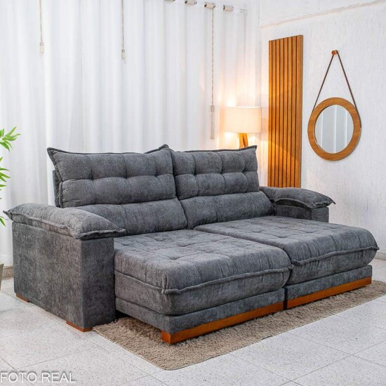 Sof� Retr�til Reclin�vel Ita�na 2.30m Chenille Grafite 573 - Molas Ensacadas