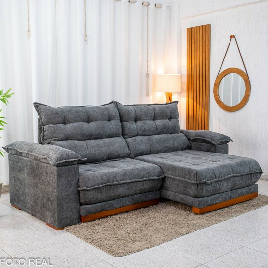 Sof� Retr�til Reclin�vel Ita�na 2.30m Chenille Grafite 573 - Molas Ensacadas