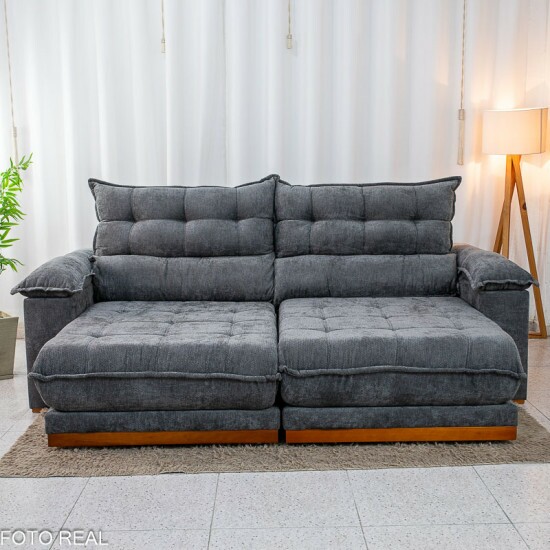 Sof� Retr�til Reclin�vel Ita�na 2.30m Chenille Grafite 573 - Molas Ensacadas