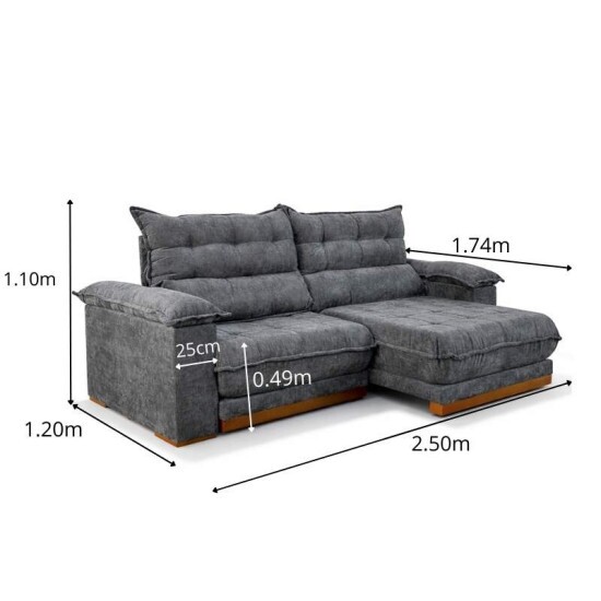 Sof� Retr�til Reclin�vel Ita�na 2.50m Chenille Grafite 573 - Molas Ensacadas