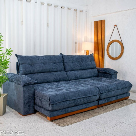 Sof� Retr�til Reclin�vel Ita�na 2.90m Chenille Azul 575 - Molas Ensacadas