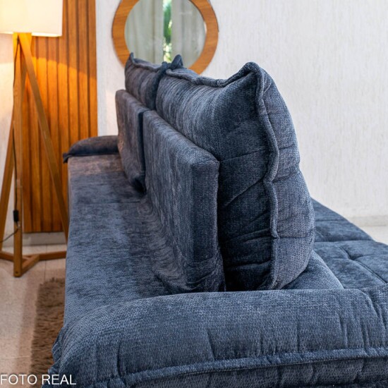 Sof� Retr�til Reclin�vel Ita�na 2.90m Chenille Azul 575 - Molas Ensacadas