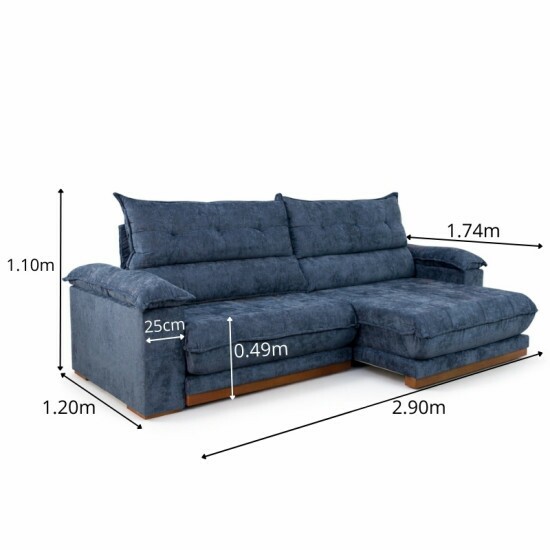 Sof� Retr�til Reclin�vel Ita�na 2.90m Chenille Azul 575 - Molas Ensacadas