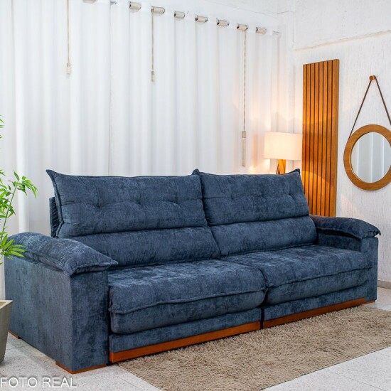 Sof� Retr�til Reclin�vel Ita�na 2.90m Chenille Azul 575 - Molas Ensacadas