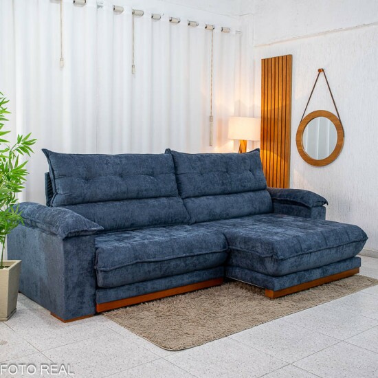 Sof� Retr�til Reclin�vel Ita�na 2.90m Chenille Azul 575 - Molas Ensacadas