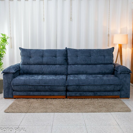 Sof� Retr�til Reclin�vel Ita�na 2.90m Chenille Azul 575 - Molas Ensacadas