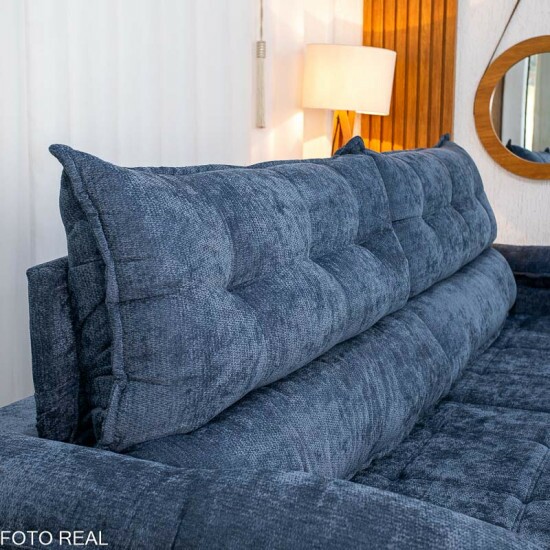 Sof� Retr�til Reclin�vel Ita�na 2.90m Chenille Azul 575 - Molas Ensacadas