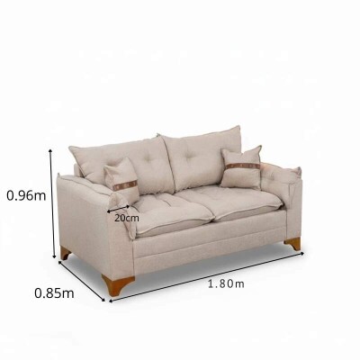 Sof� 3 Lugares Creta Larg. 1.80m Linho Bege 24 - Molas bonnel