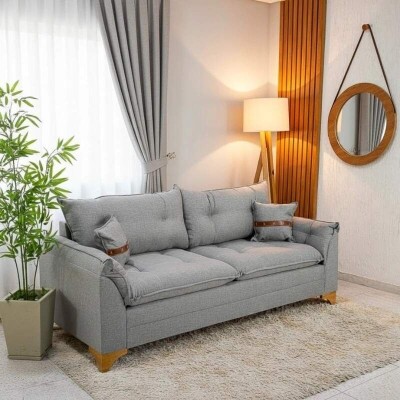 Sof� 3 Lugares Creta Larg. 1.80m Linho Cinza 27 - Molas bonnel