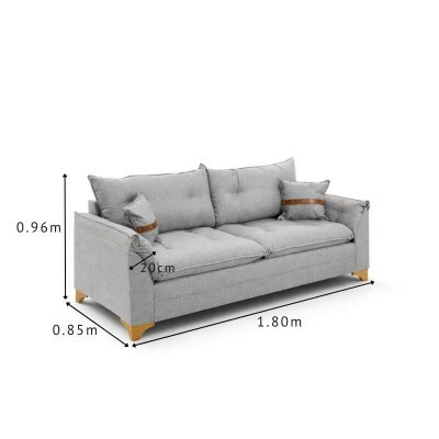 Sof� 3 Lugares Creta Larg. 1.80m Linho Cinza 27 - Molas bonnel