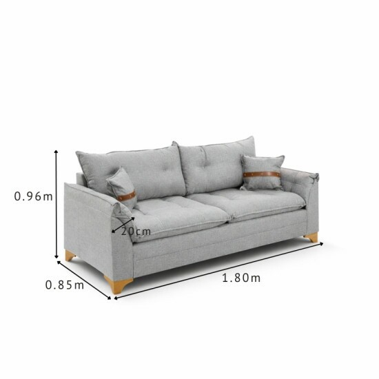 Sof� 3 Lugares Creta Larg. 1.80m Linho Cinza 27 - Molas bonnel