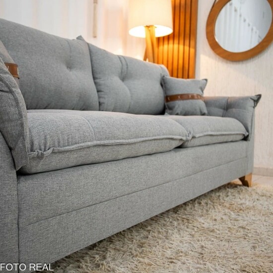 Sof� 3 Lugares Creta Larg. 1.80m Linho Cinza 27 - Molas bonnel