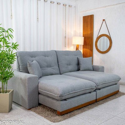 Sof� Retr�til Reclin�vel Ruah 2.50m Linho Cinza 2016 - Molas Ensacadas