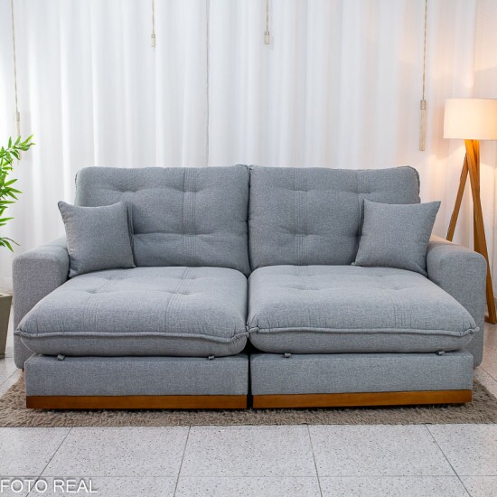 Sof� Retr�til Reclin�vel Ruah 2.50m Linho Cinza 2016 - Molas Ensacadas