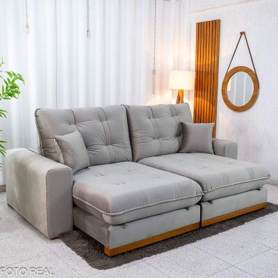 Sof� Retr�til Reclin�vel Ruah 2.50m Veludo Avel� 4052 - Molas Ensacadas