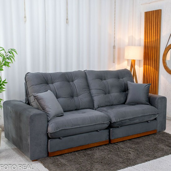 Sof� Retr�til Reclin�vel Ruah 2.50m Veludo Chumbo 4053 - Molas Ensacadas