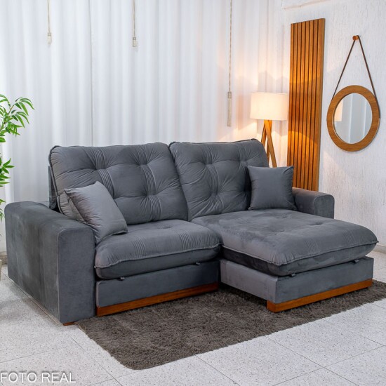 Sof� Retr�til Reclin�vel Ruah 2.50m Veludo Chumbo 4053 - Molas Ensacadas