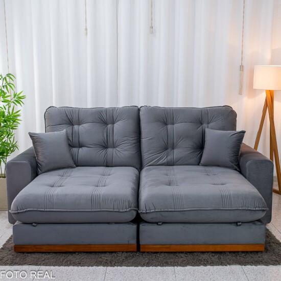 Sof� Retr�til Reclin�vel Ruah 2.50m Veludo Chumbo 4053 - Molas Ensacadas