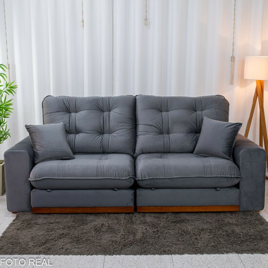 Sof� Retr�til Reclin�vel Ruah 2.50m Veludo Chumbo 4053 - Molas Ensacadas