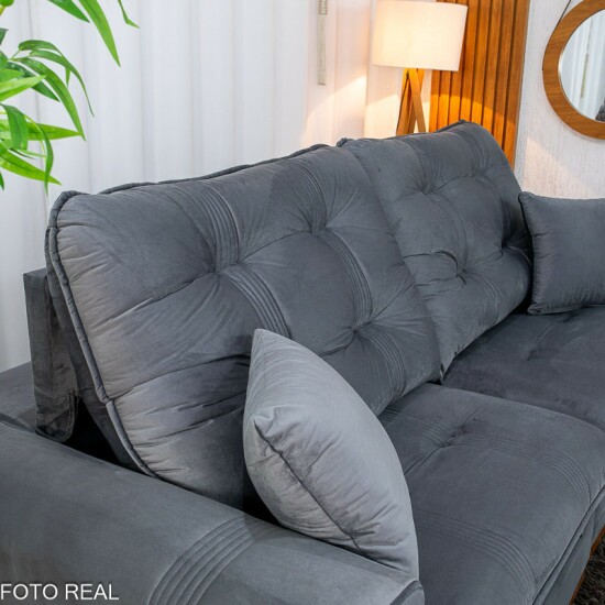 Sof� Retr�til Reclin�vel Ruah 2.50m Veludo Chumbo 4053 - Molas Ensacadas
