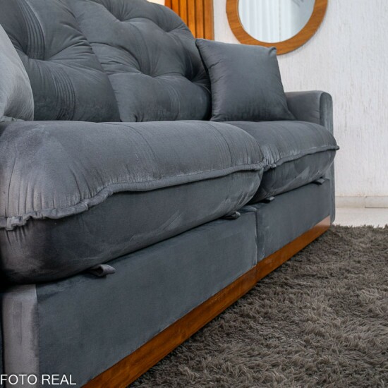 Sof� Retr�til Reclin�vel Ruah 2.50m Veludo Chumbo 4053 - Molas Ensacadas