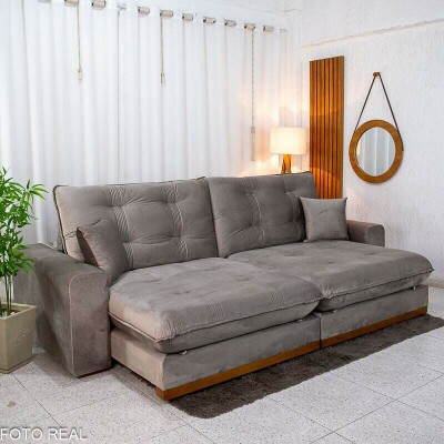 Sof� Retr�til Reclin�vel Ruah 2.90m Veludo Avel� 4052 - Molas Ensacadas