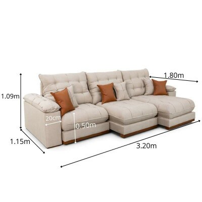 Sof� Retr�til Reclin�vel Verona 3.20m Linho Bege - Molas Ensacadas