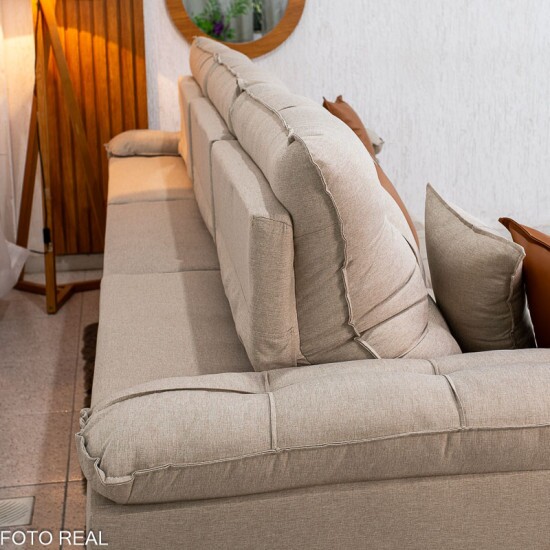 Sof� Retr�til Reclin�vel Verona 3.20m Linho Bege - Molas Ensacadas