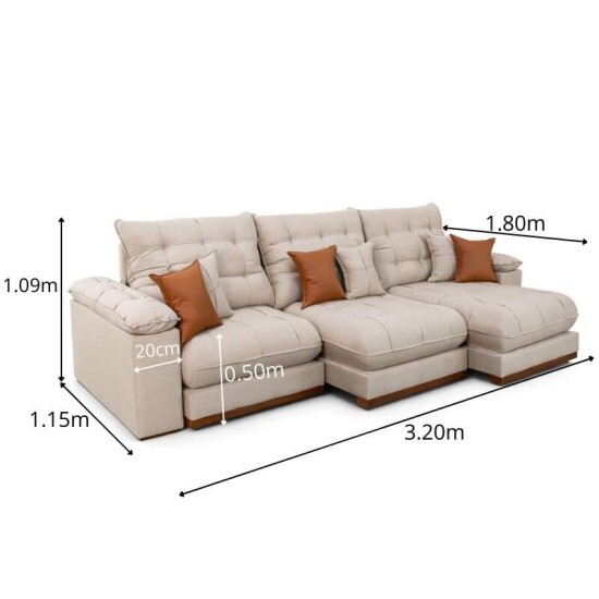 Sof� Retr�til Reclin�vel Verona 3.20m Linho Bege - Molas Ensacadas