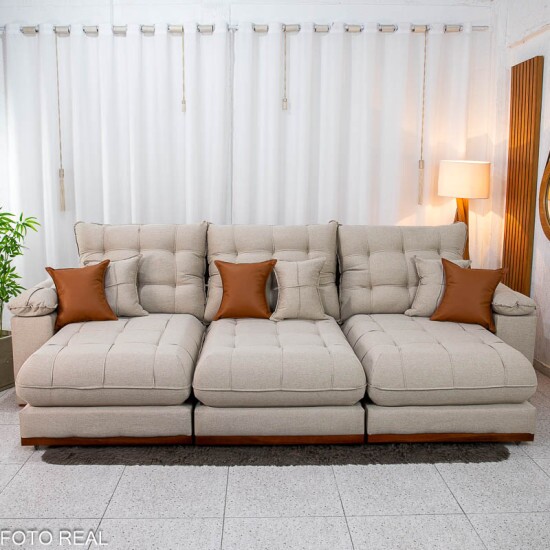 Sof� Retr�til Reclin�vel Verona 3.20m Linho Bege - Molas Ensacadas