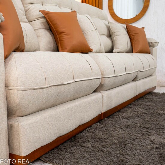 Sof� Retr�til Reclin�vel Verona 3.20m Linho Bege - Molas Ensacadas