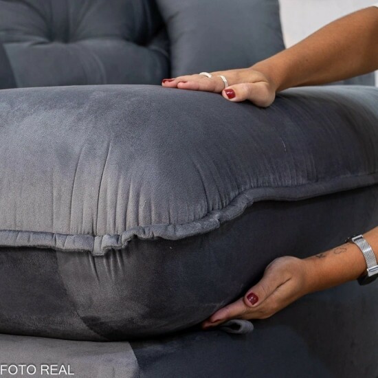 Sof� Retr�til Reclin�vel Ruah 2.90m Veludo Chumbo 4053 - Molas Ensacadas