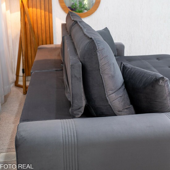 Sof� Retr�til Reclin�vel Ruah 2.90m Veludo Chumbo 4053 - Molas Ensacadas