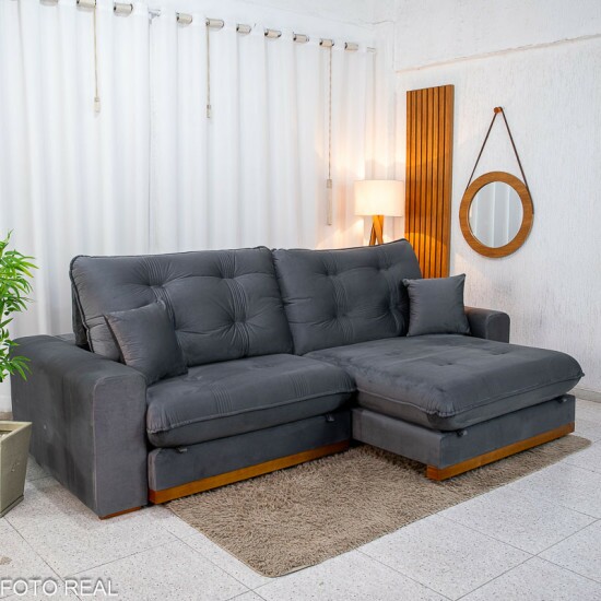 Sof� Retr�til Reclin�vel Ruah 2.90m Veludo Chumbo 4053 - Molas Ensacadas